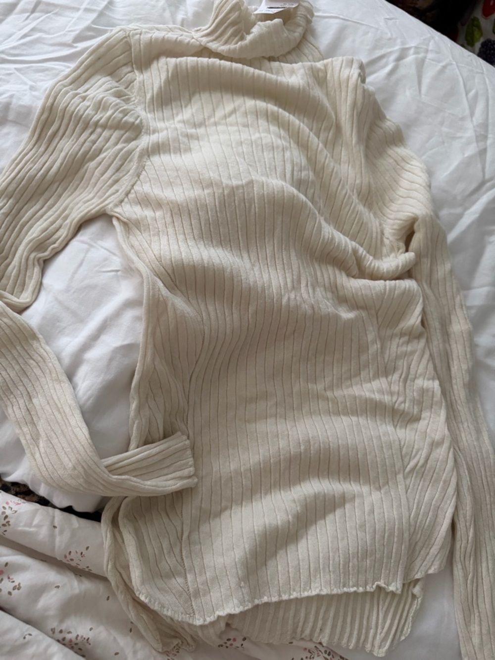 Favorite Daughter Nina Wool Turtleneck Sweater Cream Ribbed Size L - Picture 4 of 8